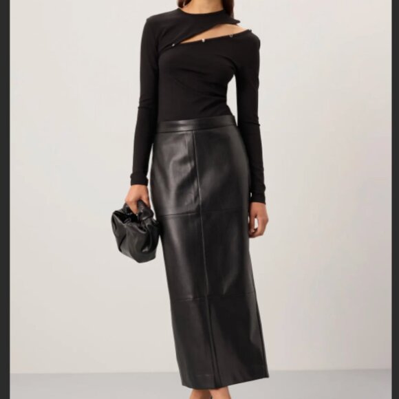 Rosetta Getty Black Vegan Leather Column Pencil Skirt 12 - Picture 2 of 10
